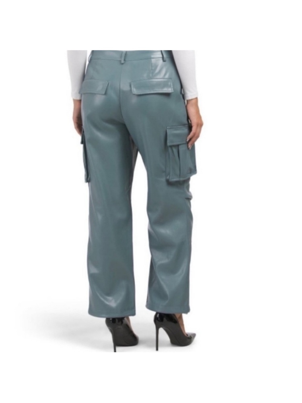 7 For All Mankind Women’s High-Rise Vegan Leather Cargo Pants - Slate Blue - Picture 2 of 5